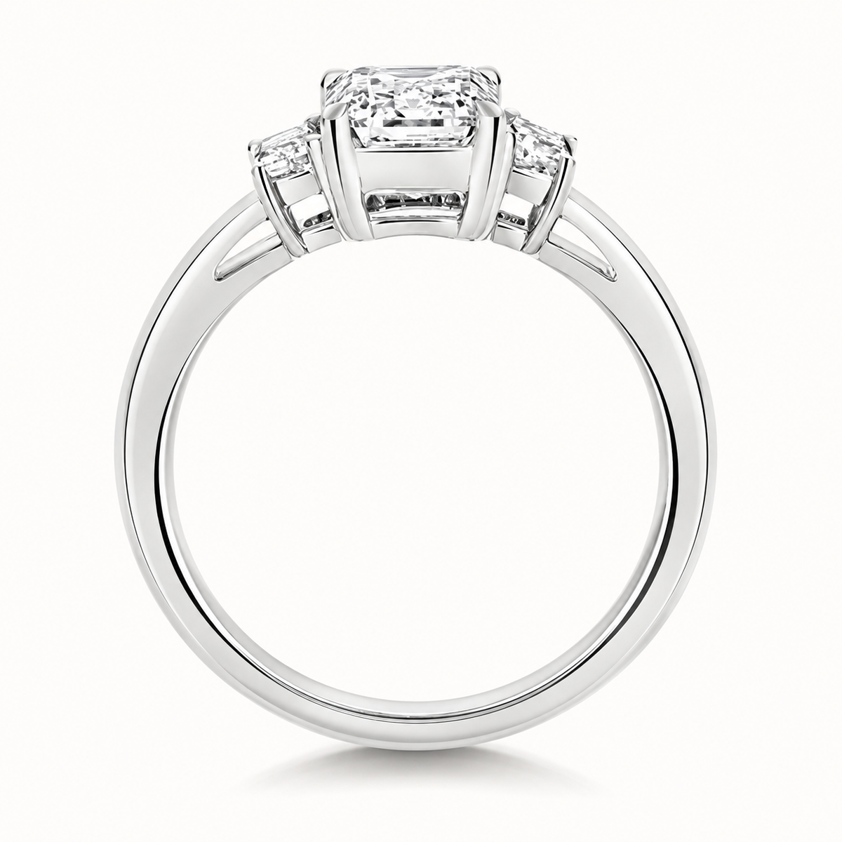 18ct gold emerald cut three stone lab diamond engagement ring alternative view