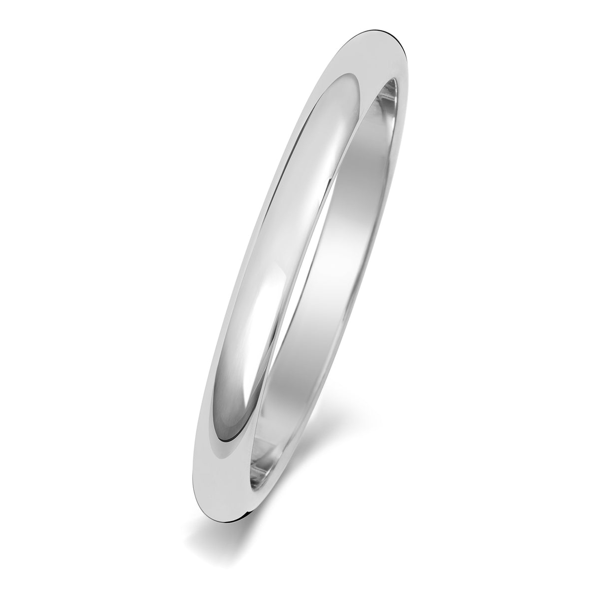 Plain 2mm D-shape wedding band in 9ct white gold