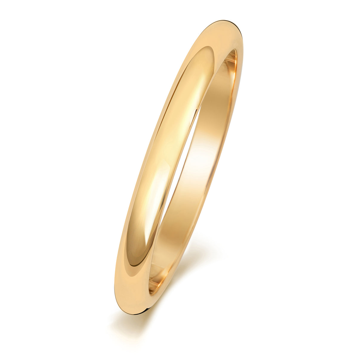 Plain 2mm D-shape wedding band in 9ct yellow gold