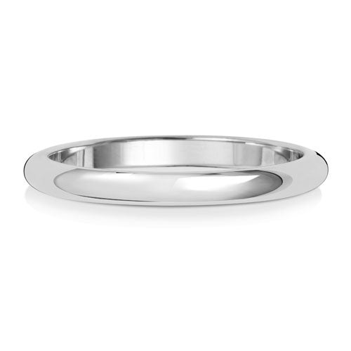 D-Shape Wedding Band 2mm in white gold, lying flat