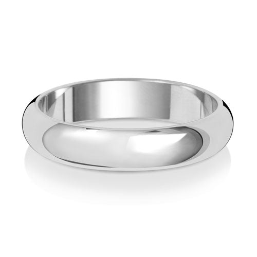 D-Shape Wedding Band 4mm in white gold, lying flat