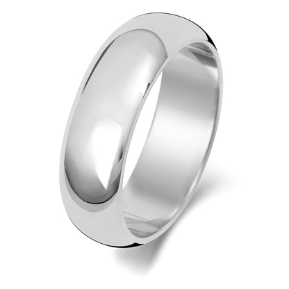 Plain D-Shape Wedding Band · 6mm in 9ct white gold
