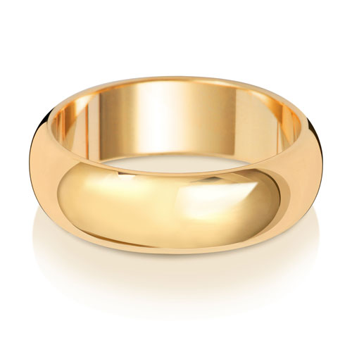 D-Shape Wedding Band 6mm in yellow gold, lying flat