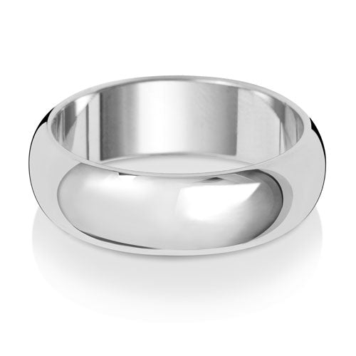 D-Shape Wedding Band 6mm in white gold, lying flat