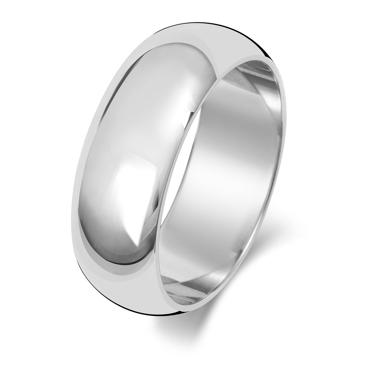 Plain D-Shape Wedding Band · 7mm in 9ct white gold
