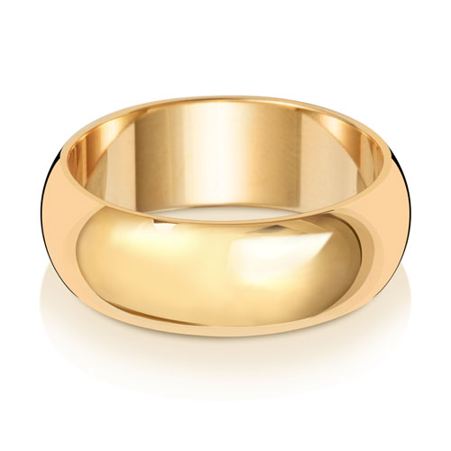 D-Shape Wedding Band 7mm in yellow gold, lying flat