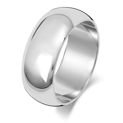Plain D-Shape Wedding Band · 8mm in 9ct white gold