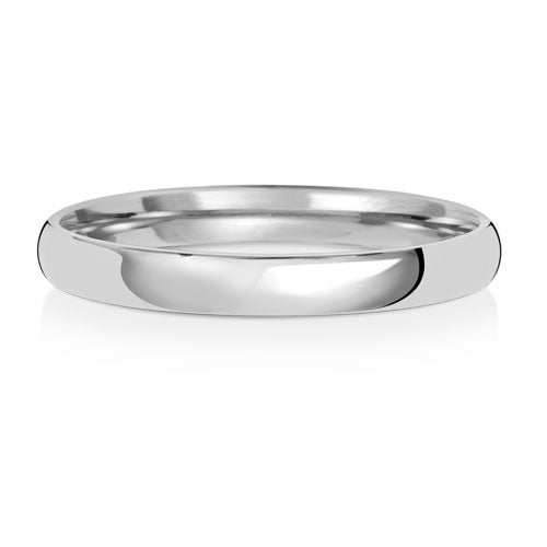 Slight Court Wedding Band 2.5mm in white gold, lying flat