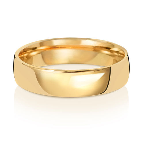Slight Court Wedding Band 5mm in yellow gold, lying flat