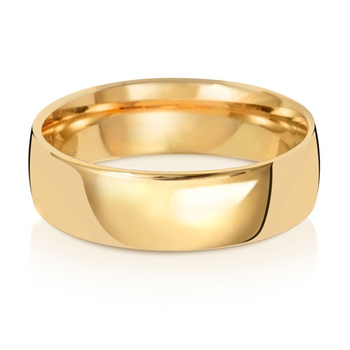 Slight Court Wedding Band 6mm in yellow gold, lying flat
