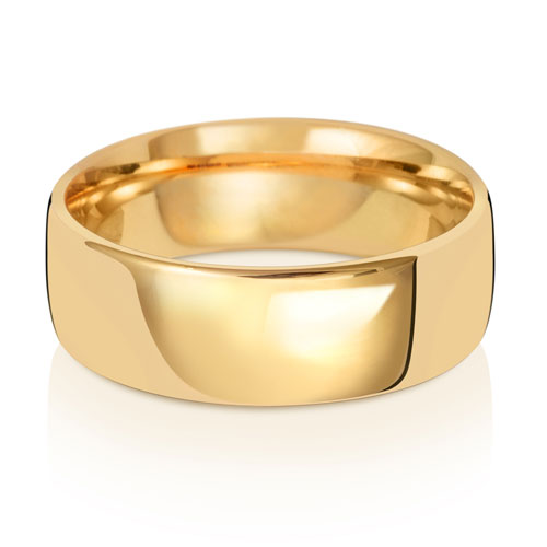 Slight Court Wedding Band 7mm in yellow gold, lying flat