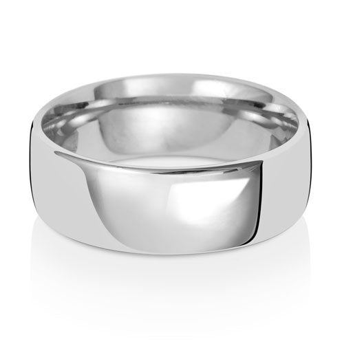 Slight Court Wedding Band 7mm in white gold, lying flat