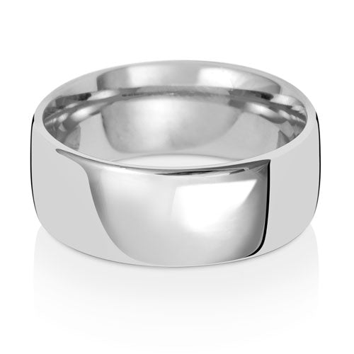 Slight Court Wedding Band 8mm in white gold, lying flat