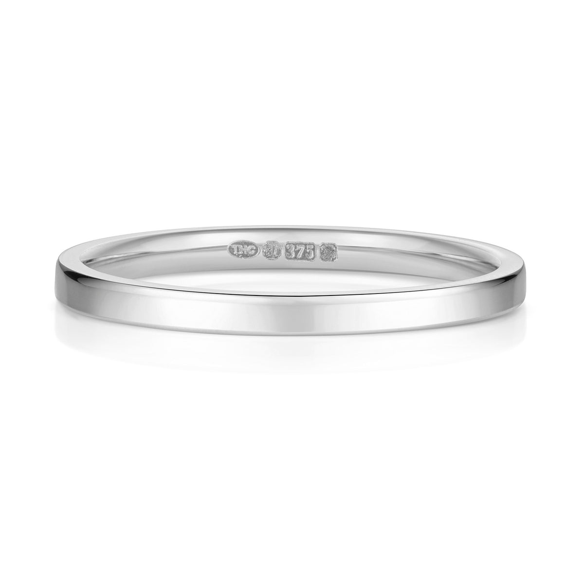 Plain Flat Court Wedding Band · 1.7mm in 9ct white gold