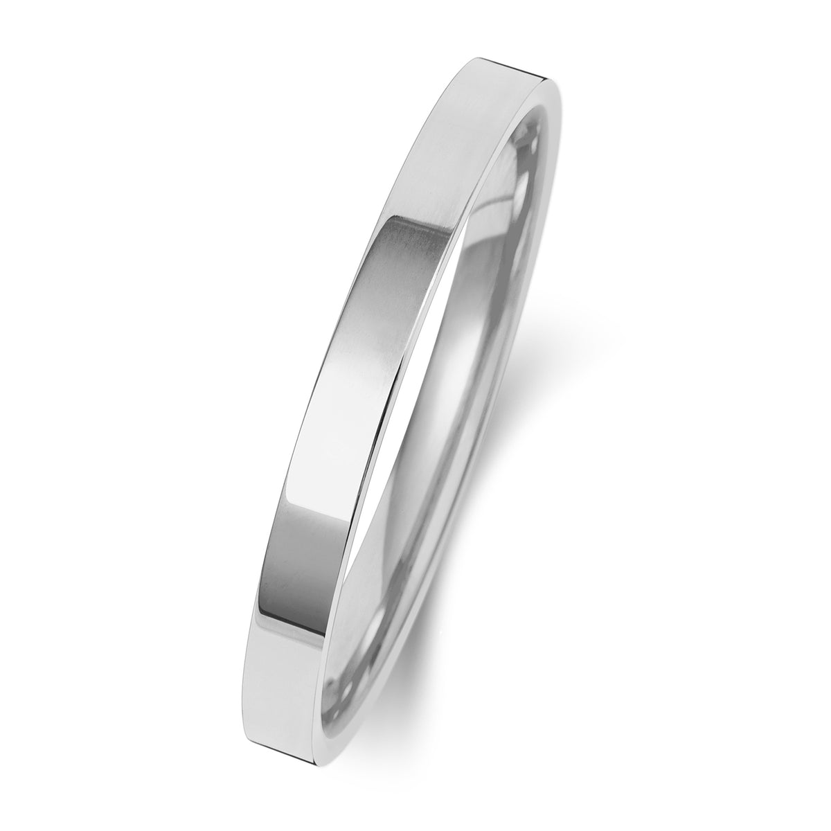Plain Flat Court Wedding Band · 2mm in 9ct white gold