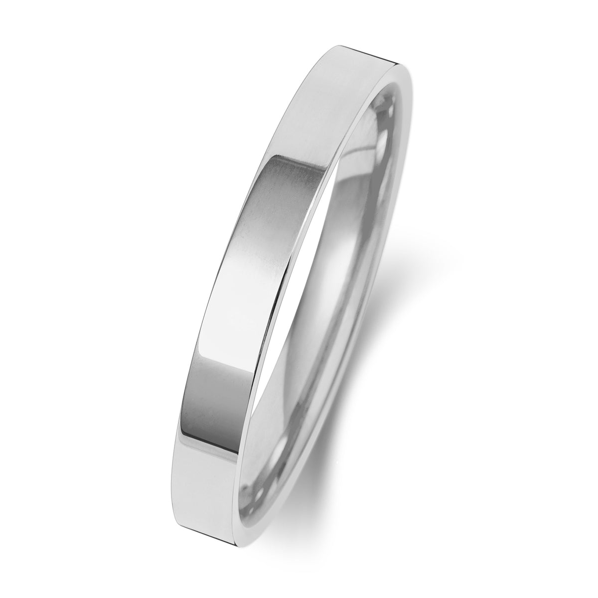 Plain Flat Court Wedding Band · 2.5mm in 9ct white gold