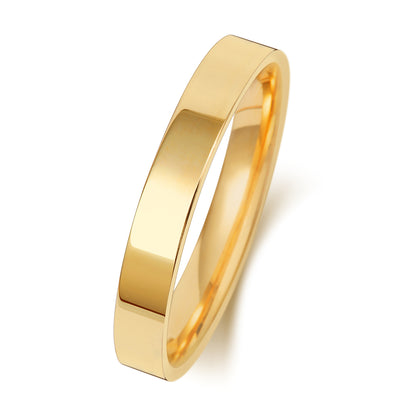Plain Flat Court Wedding Band · 3mm in 9ct yellow gold