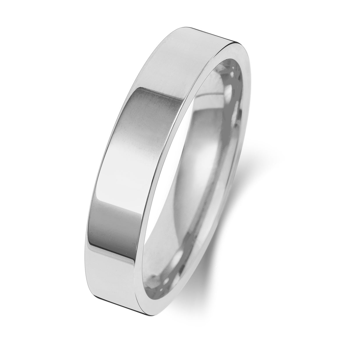 Plain Flat Court Wedding Band · 4mm in 9ct white gold