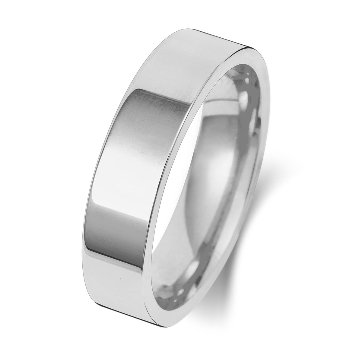 Plain Flat Court Wedding Band · 5mm in 9ct white gold
