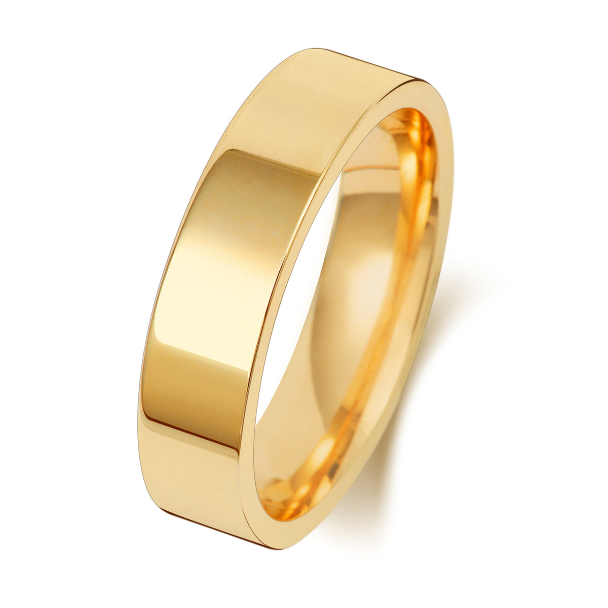 Plain Flat Court Wedding Band · 5mm in 9ct yellow gold