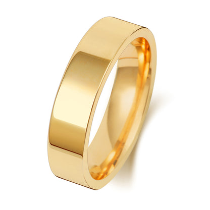 Plain Flat Court Wedding Band · 5mm in 9ct yellow gold