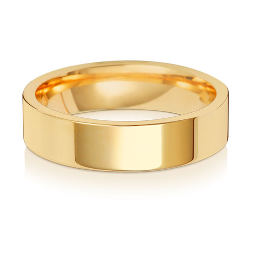 Flat Court Wedding Band 5mm in yellow gold, lying flat