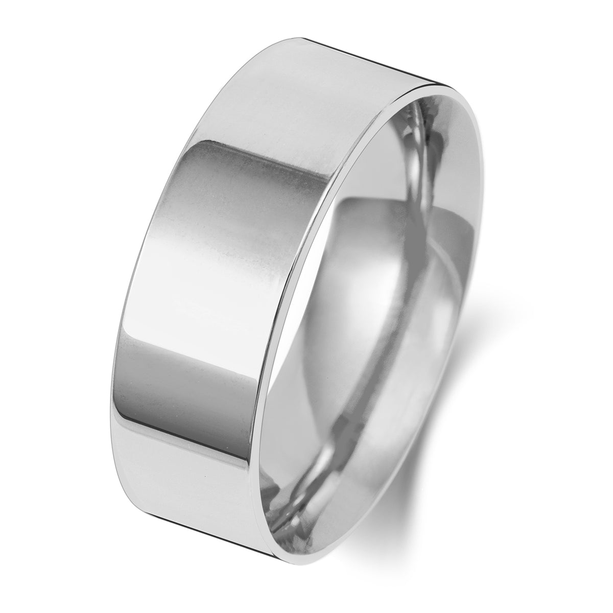 Plain Flat Court Wedding Band · 7mm in 9ct white gold