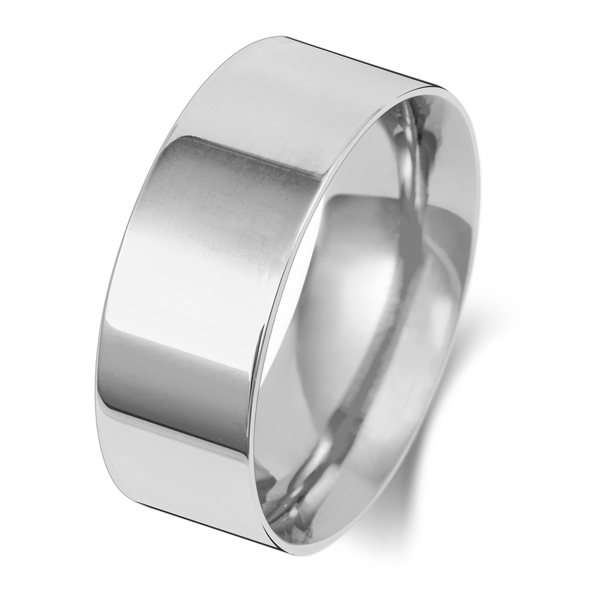 Plain Flat Court Wedding Band · 8mm in 9ct white gold