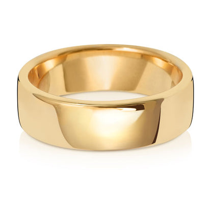 Soft Court Wedding Band 6mm in yellow gold, lying flat