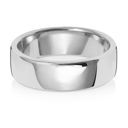 Soft Court Wedding Band 6mm in white gold, lying flat
