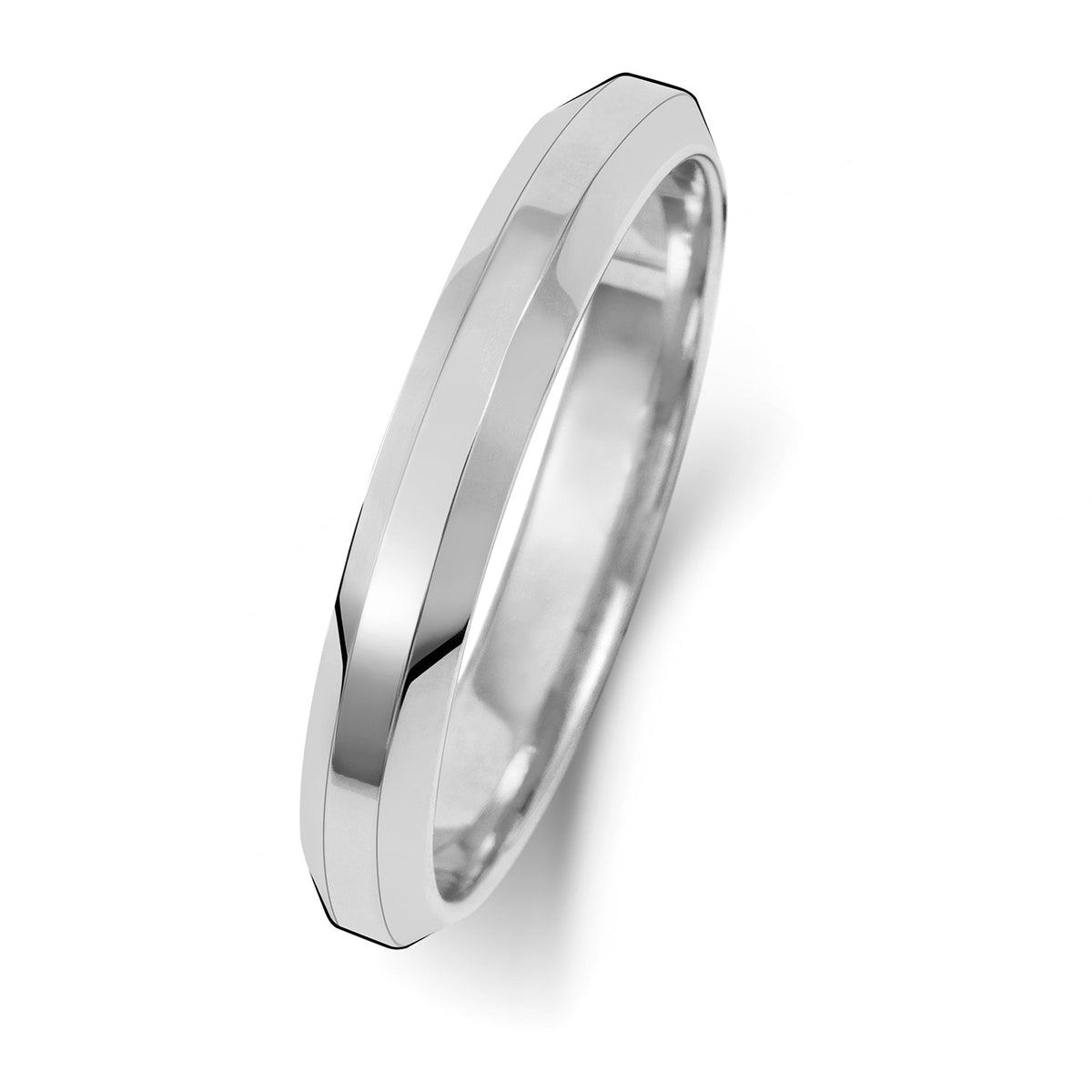 Plain Bevelled Edge Wedding Band · 3mm in 9ct white gold