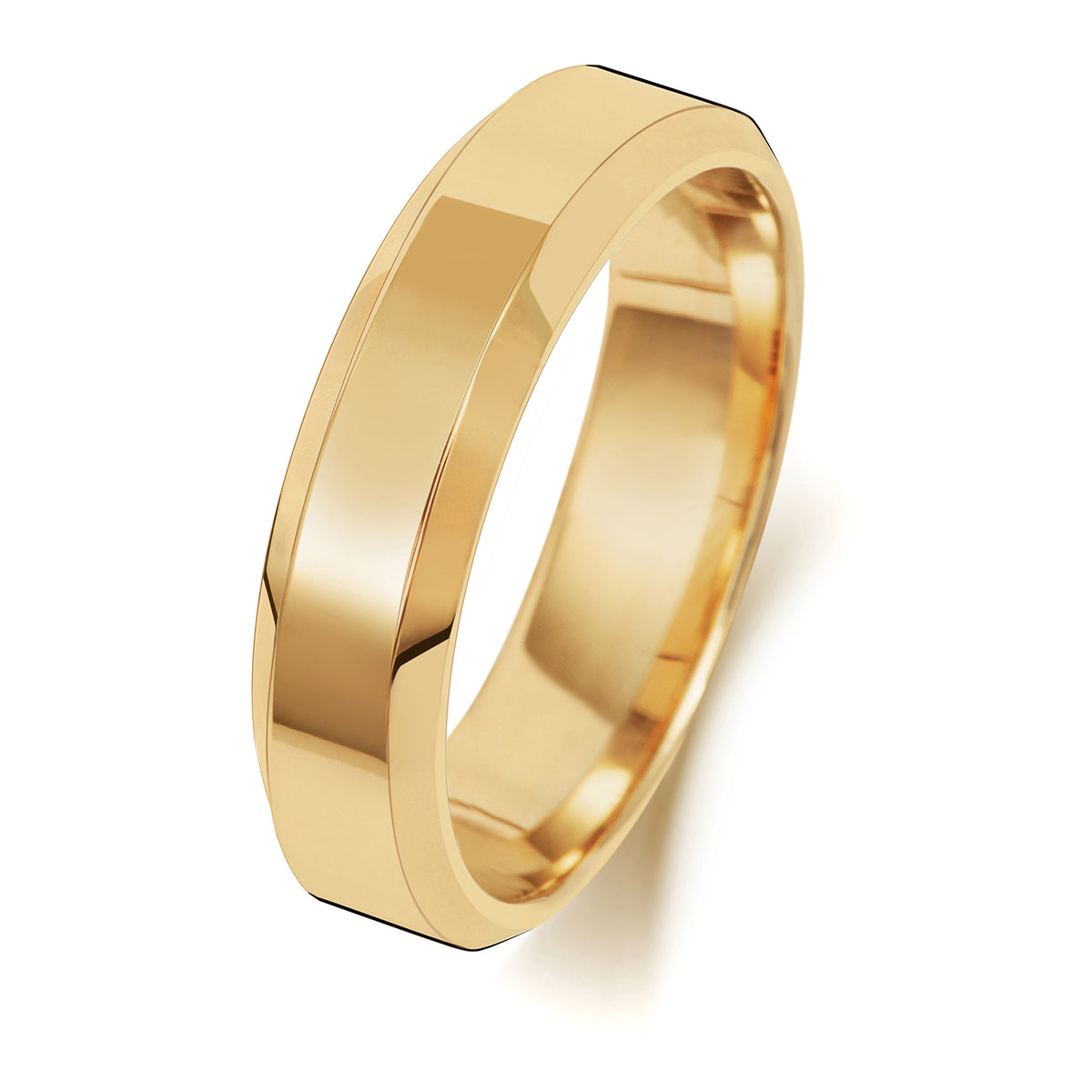 Plain Bevelled Edge Wedding Band · 5mm in 9ct yellow gold