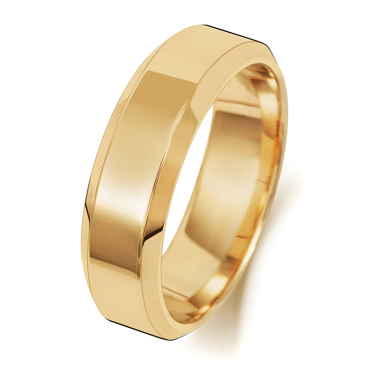 Plain Bevelled Edge Wedding Band · 6mm in 9ct yellow gold