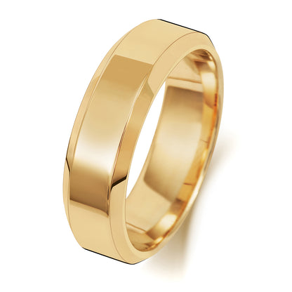 Plain Bevelled Edge Wedding Band · 6mm in 9ct yellow gold