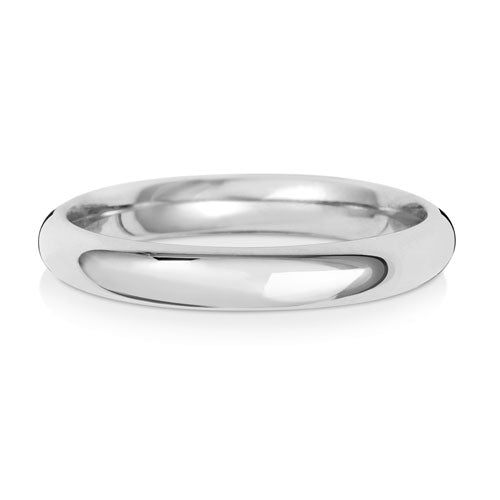 Traditional Court Wedding Band 3mm in white gold, lying flat