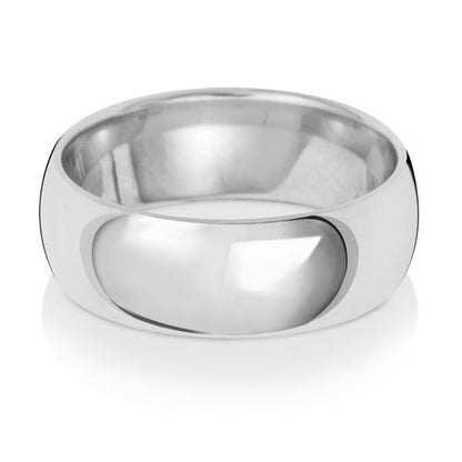 Traditional Court Wedding Band 7mm in white gold, lying flat