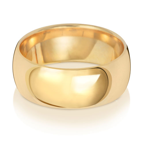 Traditional Court Wedding Band 8mm in yellow gold, lying flat