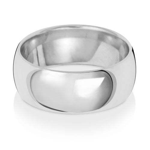 Traditional Court Wedding Band 8mm in white gold, lying flat