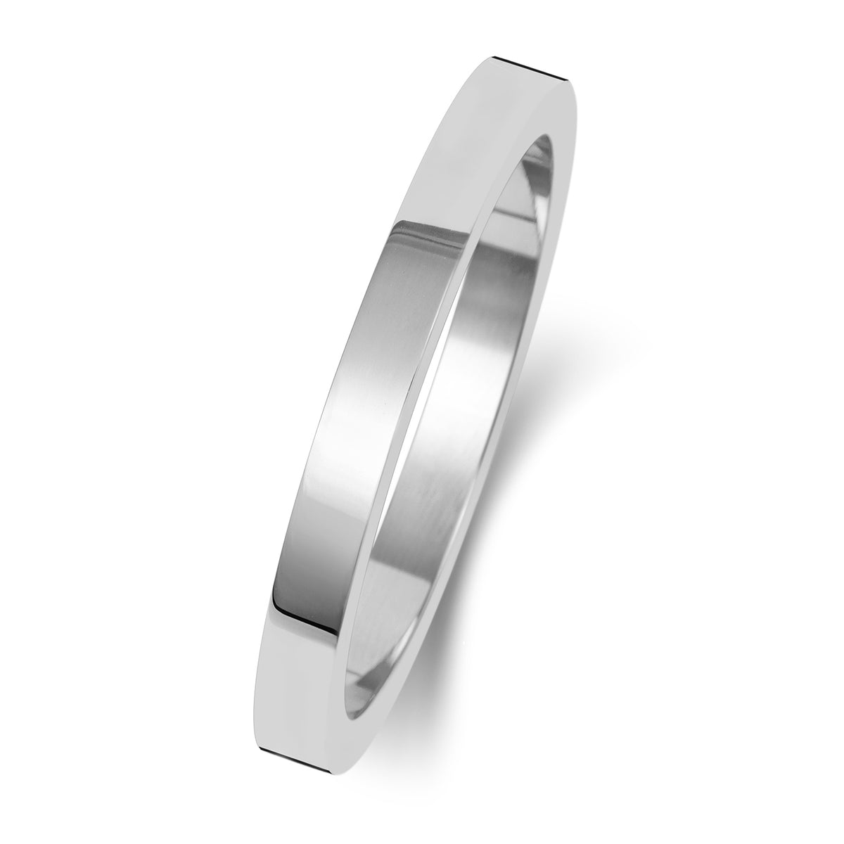 Plain Flat Profile Wedding Band · 2mm in 9ct white gold