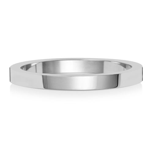 Flat Profile Wedding Band 2mm in white gold, lying flat