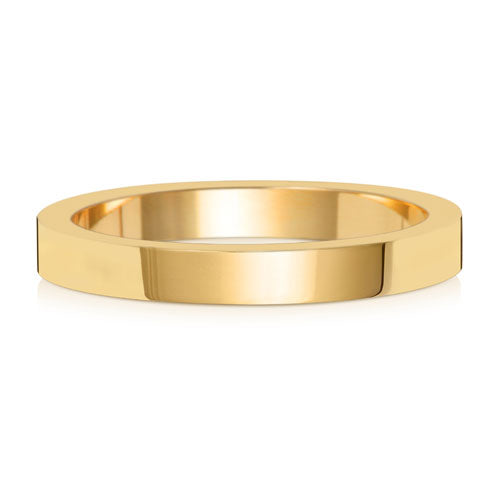Flat Profile Wedding Band 2.5mm in yellow gold, lying flat