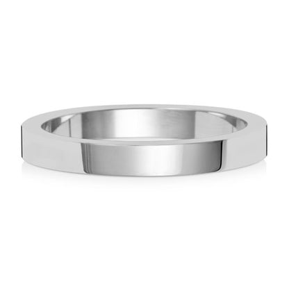 Flat Profile Wedding Band 2.5mm in white gold, lying flat