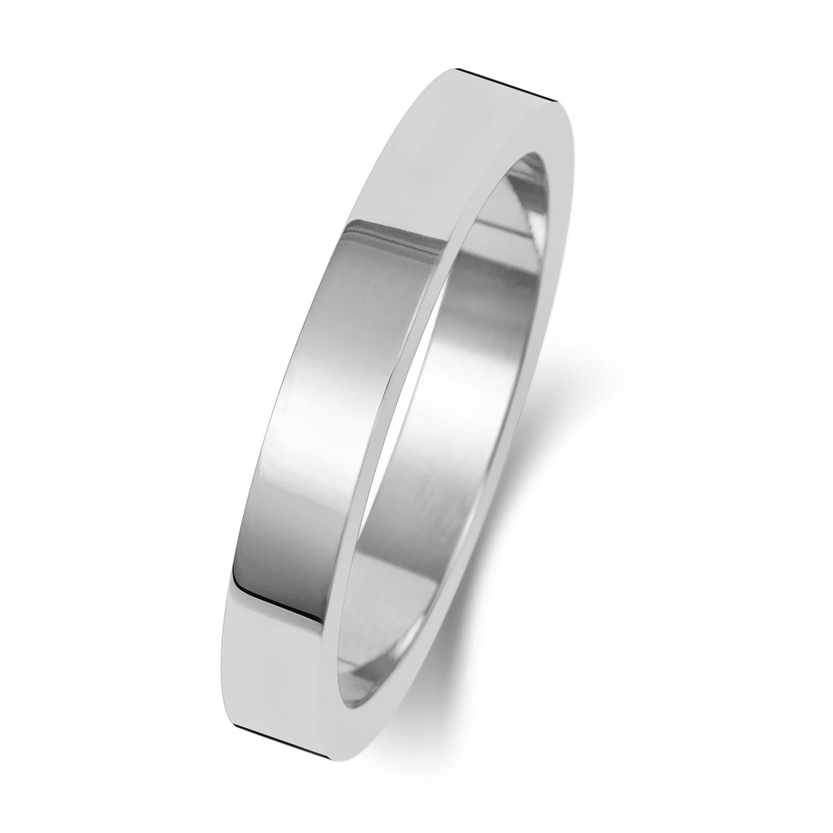 Plain Flat Profile Wedding Band · 3mm in 9ct white gold