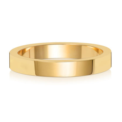 Flat Profile Wedding Band 3mm in yellow gold, lying flat