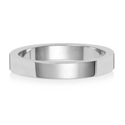 Flat Profile Wedding Band 3mm in white gold, lying flat