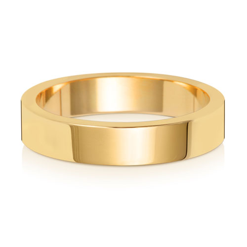 Flat Profile Wedding Band 4mm in yellow gold, lying flat