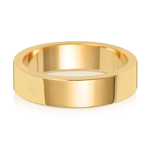 Flat Profile Wedding Band 5mm in yellow gold, lying flat