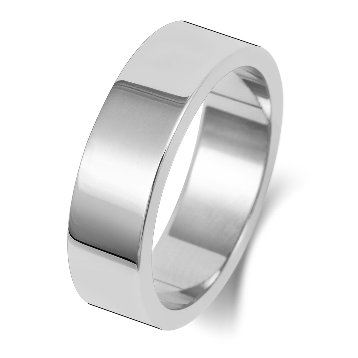 Plain Flat Profile Wedding Band · 6mm in 9ct white gold