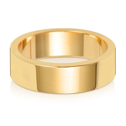 Flat Profile Wedding Band 6mm in yellow gold, lying flat