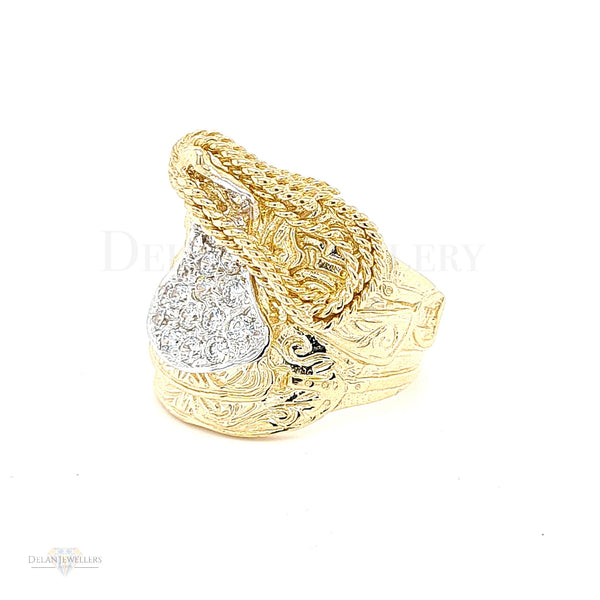 9ct Yellow Gold Saddle Ring with stones - 28.5g